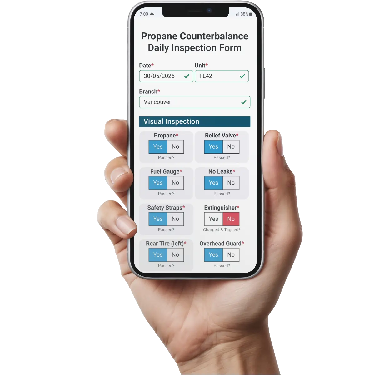 Propane Counterbalance Inspection Form for Forklifts